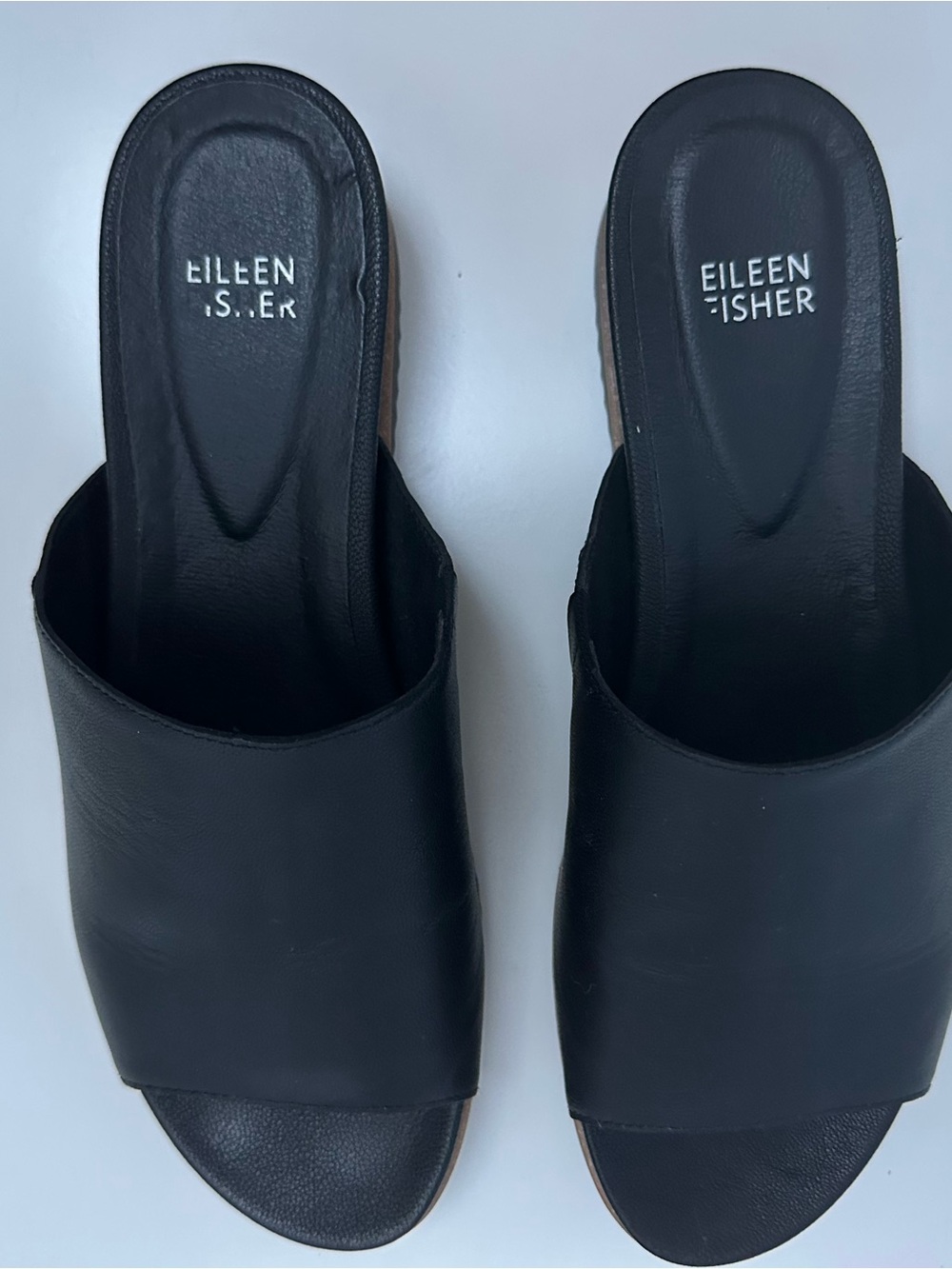 Eileen Fisher Black Leather Open-Toe Slide Mules